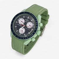 Bracelet Moonswatch Mission On Earth Caoutchouc Premium : Vert Clair Blanc