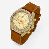 Bracelet MoonSwatch en cuir texturé Marron Clair Blanc