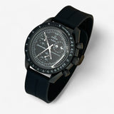 Bracelet MoonSwatch en Caoutchouc Rainuré à Clips New Moon: Noir Noir