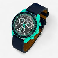 Bracelet Moonswatch Mission On Earth: Polar Lights Cuir Texturé : Bleu