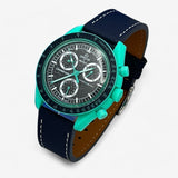 Bracelet Moonswatch Mission On Earth: Polar Lights Cuir Texturé : Bleu Blanc