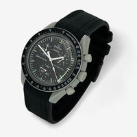 Bracelet Moonswatch Mission to the Moon Caoutchouc Premium : Noir + Boucle Noire