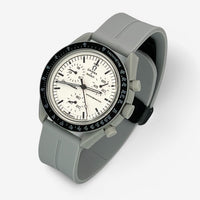 Bracelet MoonSwatch en Caoutchouc Rainuré à Clips 1965: Gris Clair Noir