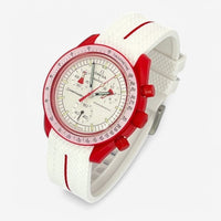 Bracelet Moonswatch Mission to Mars Caoutchouc Premium 1 bande: Blanc Rouge
