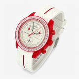 Bracelet Moonswatch Mission to Mars Caoutchouc Premium 1 bande: Blanc Rouge