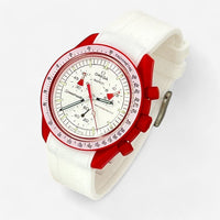 Bracelet MoonSwatch en Caoutchouc Texturé Premium Uni Mars: Blanc