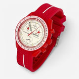Bracelet MoonSwatch en Caoutchouc Premium une bande Mars: Rouge Blanc