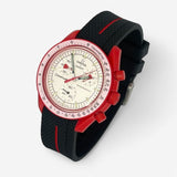 Bracelet MoonSwatch en Caoutchouc Premium une bande Mars: Noir Rouge