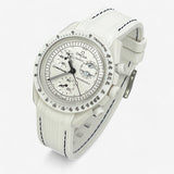 Bracelet Moonswatch Mission to the Moonphase - Full Moon - Snoopy Caoutchouc Premium : Blanc Noir