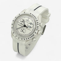 Bracelet Moonswatch Mission to the Moonphase - Full Moon - Snoopy Caoutchouc 1 Bande : Blanc Noir