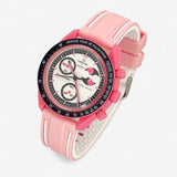 Bracelet MoonSwatch en Caoutchouc (2 bandes) Pink Moonsphase: Rose Blanc