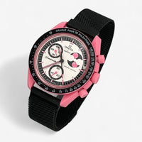 Bracelet Omega x Swatch MoonSwatch Mission to The Pink Moonphase Cuir Nato Toile Acier Acier design: Noir