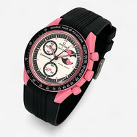 Bracelet MoonSwatch en Caoutchouc Premium Design Pink Moonphase: Noir