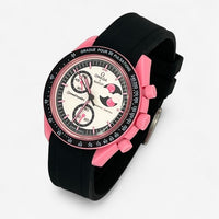 Bracelet MoonSwatch en Caoutchouc Premium Uni Pink Moonphase: Noir