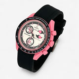 Bracelet MoonSwatch en Caoutchouc Premium Uni Pink Moonphase: Noir