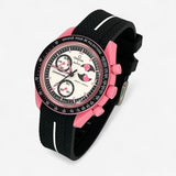 Bracelet MoonSwatch en Caoutchouc Premium une bande Pink Moonphase: Noir Blanc