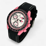 Bracelet Omega x Swatch MoonSwatch Mission to The Pink Moonphase Caoutchouc Premium: Noir Blanc