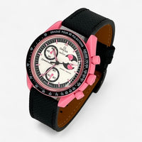 Bracelet Omega x Swatch MoonSwatch Mission to The Pink Moonphase Cuir Nato Toile Acier Cuir texturé: Noir + Boucle Noire