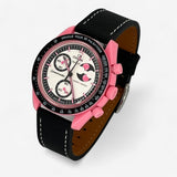 Bracelet Omega x Swatch MoonSwatch Mission to The Pink Moonphase Cuir Nato Toile Acier Cuir texturé: Noir Blanc
