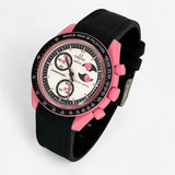Bracelet MoonSwatch en Caoutchouc Texturé Premium Uni Pink Moonphase: Noir