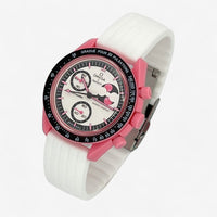 Bracelet MoonSwatch en Caoutchouc Nervuré Pink Moonphase: Blanc