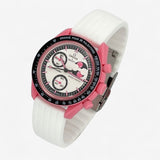 Bracelet Omega x Swatch MoonSwatch Mission to The Pink Moonphase Caoutchouc Nervuré: Blanc