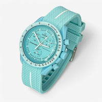 Bracelet Moonswatch Mission to Uranus Caoutchouc Premium 1 bande: Bleu Clair Blanc