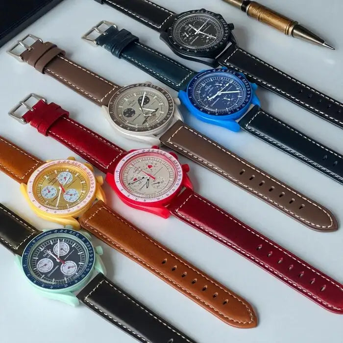 Correa de lujo de cuero para Omega x Swatch