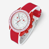 Bracelet MoonSwatch en Caoutchouc Premium 2 Couleurs Mars: Rouge Blanc