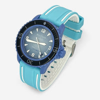 Bracelet Blancpain x Swatch en Caoutchouc 2 bandes Atlantic: Bleu Cyan Blanc