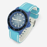 Bracelet Blancpain x Swatch en Caoutchouc 2 bandes Atlantic: Bleu Cyan Blanc