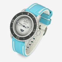 Bracelet Blancpain x Swatch en Caoutchouc 2 bandes Antarctic: Bleu Cyan Blanc