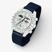 Bracelet Moonswatch Mission To Earthphase - Moonshine Gold Cold Moon Acier Acier Design : Bleu Marine