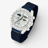 Bracelet Moonswatch Mission To Earthphase - Moonshine Gold Cold Moon Acier Acier Design : Bleu Marine
