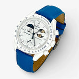 Bracelet Moonswatch Mission To Earthphase - Moonshine Gold Cold Moon Cuir Uni : Bleu
