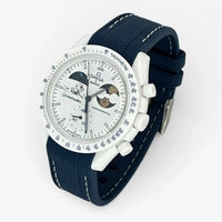 Bracelet Moonswatch Mission To Earthphase - Moonshine Gold Cold Moon Caoutchouc Premium : Bleu Marine Blanc