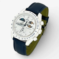 Bracelet Moonswatch Mission To Earthphase - Moonshine Gold Cold Moon Cuir Uni : Bleu Marine
