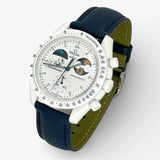 Bracelet Moonswatch Mission To Earthphase - Moonshine Gold Cold Moon Cuir Uni : Bleu Marine