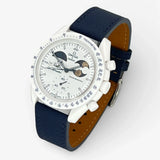 Bracelet Moonswatch Mission To Earthphase - Moonshine Gold Cold Moon Cuir Texturé : Bleu Marine