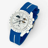 Bracelet Moonswatch Mission To Earthphase - Moonshine Gold Cold Moon Caoutchouc Premium 1 Bande : Bleu Blanc