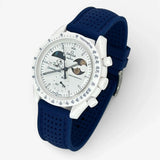 Bracelet Moonswatch Mission To Earthphase - Moonshine Gold Cold Moon Caoutchouc Perforé : Bleu Marine