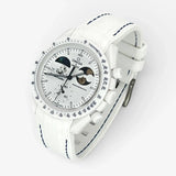 Bracelet Moonswatch Mission To Earthphase - Moonshine Gold Cold Moon Caoutchouc Premium : Blanc Bleu