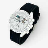 Bracelet Moonswatch Mission To Earthphase - Moonshine Gold Cold Moon Caoutchouc Premium : Noir Bleu