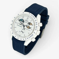 Bracelet Moonswatch Mission To Earthphase - Moonshine Gold Cold Moon Caoutchouc Premium : Bleu Marine