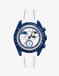 Bracelet Moonswatch Mission to Earthphase - Moonshine Gold Caoutchouc Premium : Blanc Bleu