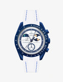Bracelet Moonswatch Mission to Earthphase - Moonshine Gold Caoutchouc Premium : Blanc Bleu