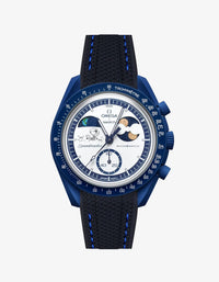 Bracelet Moonswatch Mission to Earthphase - Moonshine Gold Caoutchouc Premium : Noir Bleu
