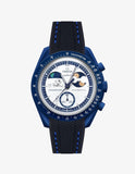 Bracelet Moonswatch Mission to Earthphase - Moonshine Gold Caoutchouc Premium : Noir Bleu