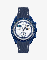 Bracelet Moonswatch Mission to Earthphase - Moonshine Gold Caoutchouc Premium : Bleu Marine Blanc