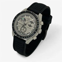 Bracelet MoonSwatch Premium en Caoutchouc Perforé Earthphase: Noir + Boucle Noire